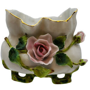 Vtg Hal-Sey Fifth Japan Victorian White Pink Roses Bisque Floral Planter